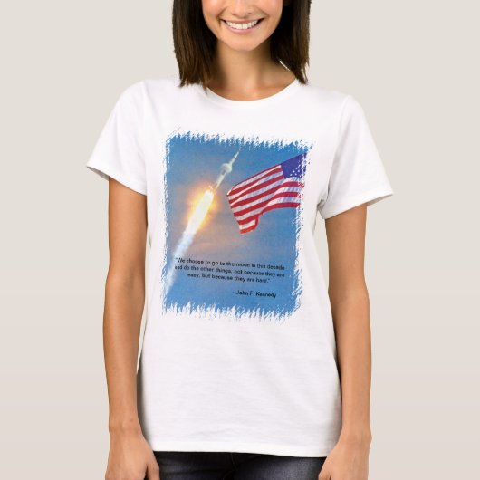 アメリカ国旗とアポロ11号の打ち上げ Tシャツ (正面)