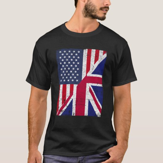 アメリカ国旗とイギリス国旗が半分ずつ アメリカ人イギリス人 Tシャツ (正面)