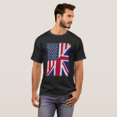 アメリカ国旗とイギリス国旗が半分ずつ アメリカ人イギリス人 Tシャツ (正面フル)