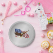 アメリカ国旗とイーグルシルバー ペーパープレート (パーティー)