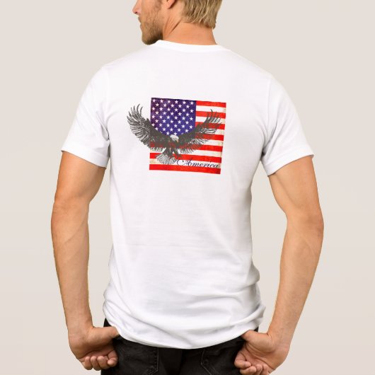 アメリカ国旗とイーグルラインアートアメリカーナTシャツ トライブレンドＴシャツ (裏面)
