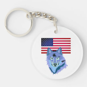 アメリカ国旗とオオカミ キーホルダー