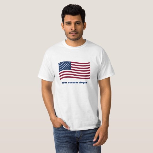 アメリカ国旗とカスタムスローガン Tシャツ (正面フル)