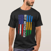 アメリカ国旗とガボン最高の国旗マザーエバーファミリー Tシャツ (正面)