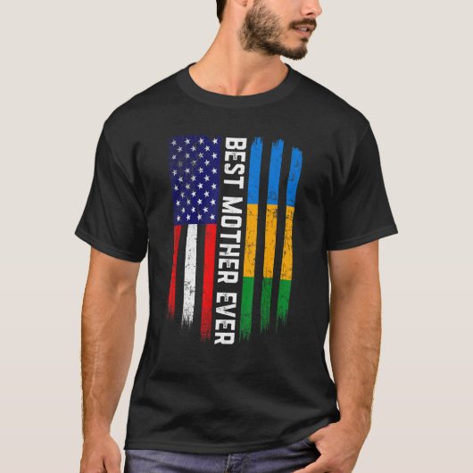 アメリカ国旗とガボン最高の国旗マザーエバーファミリー Tシャツ (正面)