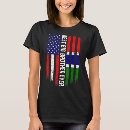 アメリカ国旗とガンビア最高の旗ビッグブラザー Tシャツ (正面)
