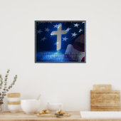 アメリカ国旗とキリスト教十字架ファシズム引用文 ポスター (キッチン)