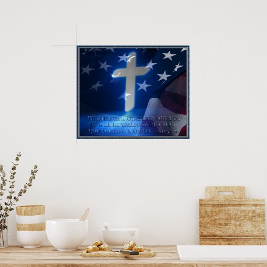 アメリカ国旗とキリスト教十字架ファシズム引用文 ポスター (キッチン)