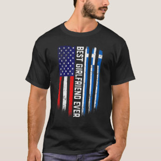 アメリカ国旗とギリシャ最高の国旗のガールフレンドF Tシャツ
