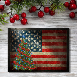 アメリカ国旗とクリスマスツリー シーズンカード