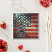 アメリカ国旗とクリスマスツリー スタンダードカクテルナプキン (インサイチュ)