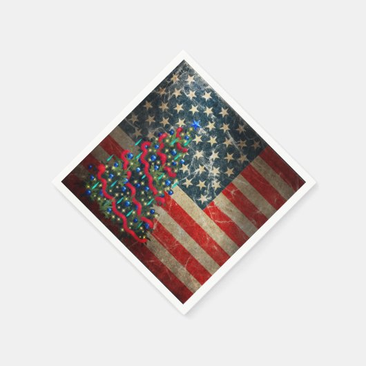 アメリカ国旗とクリスマスツリー スタンダードカクテルナプキン (角)