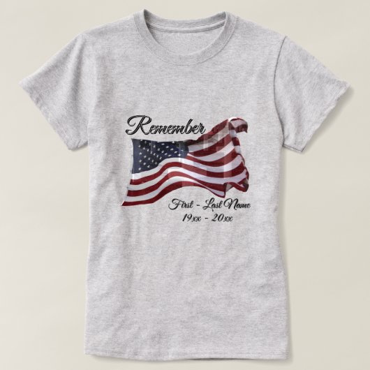 アメリカ国旗とクロス - 思い出 Tシャツ (デザイン正面)