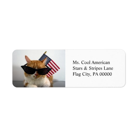 アメリカ国旗とクールキャットの返信先ラベル ラベル (正面)