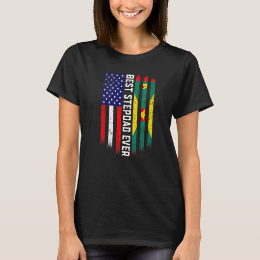 アメリカ国旗とグレナダ最高の国旗Stepdad Everfam Tシャツ (正面)