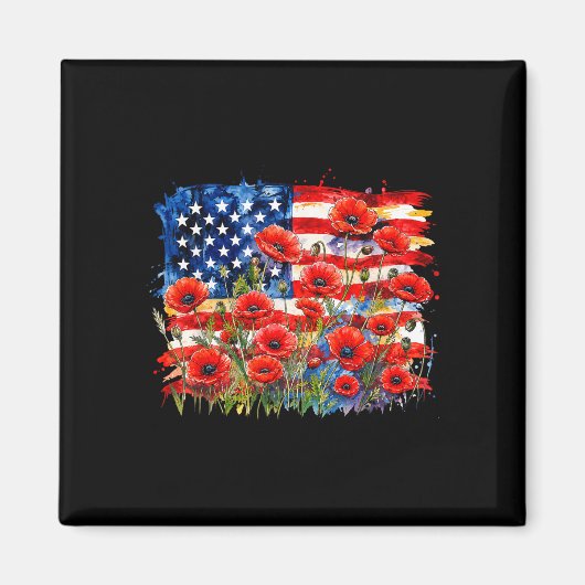 アメリカ国旗とケシの花 メモリアルデー マグネット (正面)