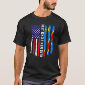 アメリカ国旗とコンゴ最高の国旗独身のモマエバーFa Tシャツ (正面)