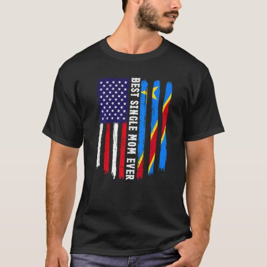 アメリカ国旗とコンゴ最高の国旗独身のモマエバーFa Tシャツ (正面)