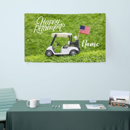アメリカ国旗とゴルフハッピーリタイア 横断幕 (トレードショー)
