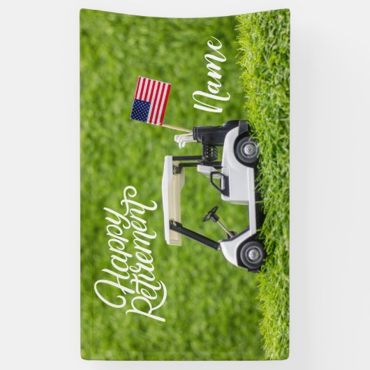 アメリカ国旗とゴルフハッピーリタイア 横断幕 (縦)