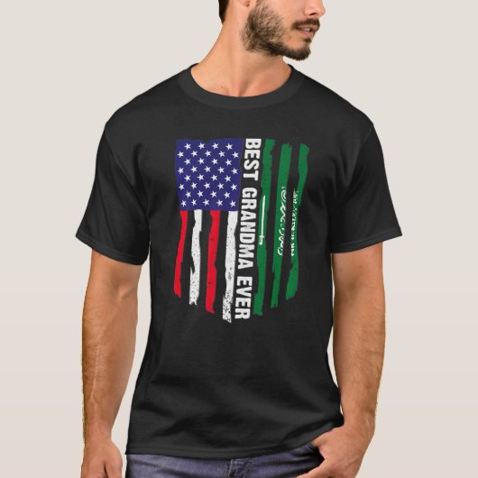 アメリカ国旗とサウジアラビア最高の国旗:おばあちゃん Tシャツ (正面)