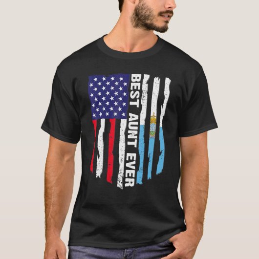 アメリカ国旗とサンマリノ国旗最高の叔母エバーファム Tシャツ (正面)