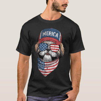 アメリカ国旗とシー・ズー 7月4日 アメリカ独立記念日の犬 Tシャツ