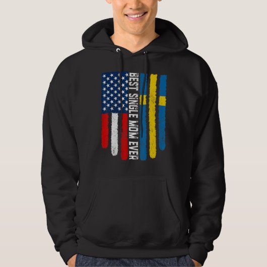 アメリカ国旗とスウェーデン最高の独身の国旗Mom Ever F パーカ (正面)