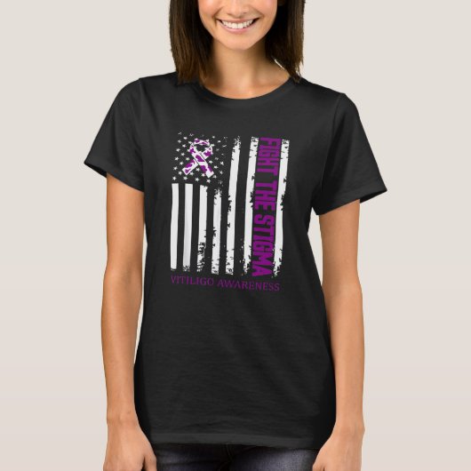 アメリカ国旗とスティグマvitiligo認識度 tシャツ (正面)