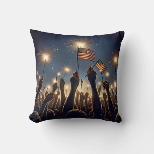 アメリカ国旗とスパーカーで集まる クッション (正面)