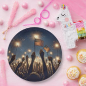 アメリカ国旗とスパーカーで集まる ペーパープレート (パーティー)