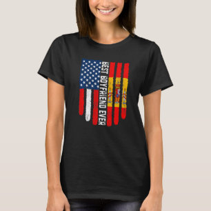 アメリカ国旗とスペイン最高の国旗ボーイフレンドEver Fam Tシャツ