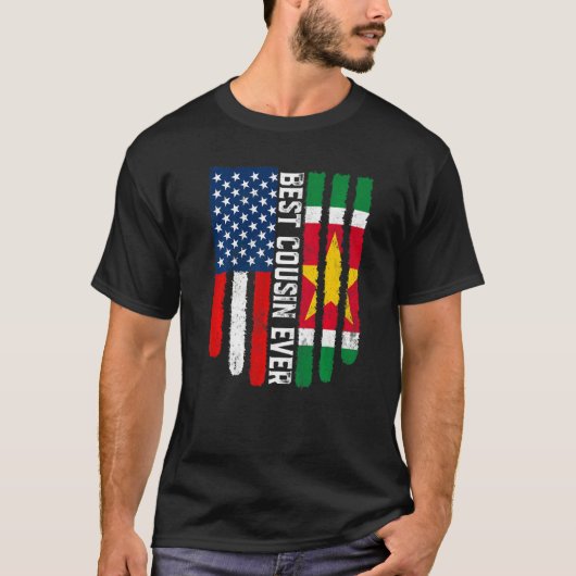 アメリカ国旗とスリナム最高の国旗Facious Ever Fam Tシャツ (正面)