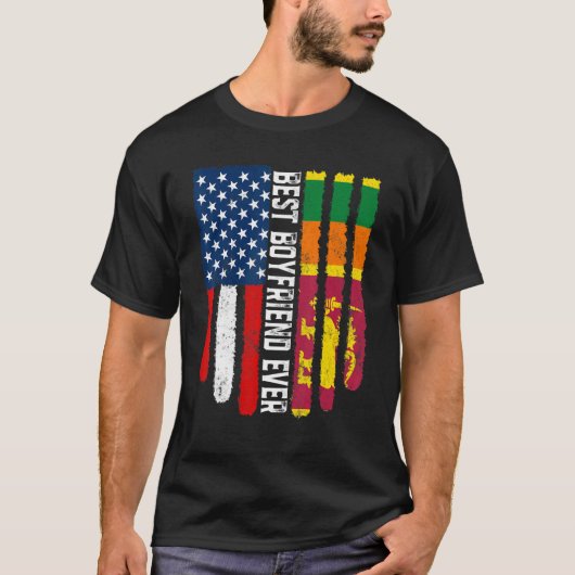 アメリカ国旗とスリランカ国旗の最高のボーイフレンド Tシャツ (正面)