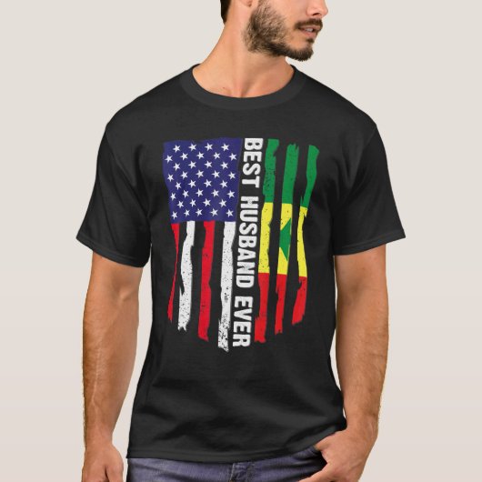アメリカ国旗とセネガル国旗の最高の夫エバーファム Tシャツ (正面)