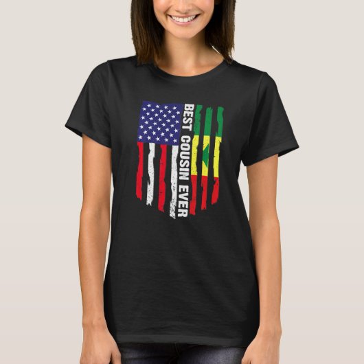 アメリカ国旗とセネガル国旗最高のイシズ・エブミ Tシャツ (正面)