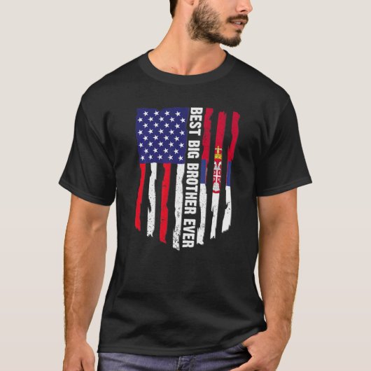 アメリカ国旗とセルビア最高の国旗・ビッグブラザー Tシャツ (正面)