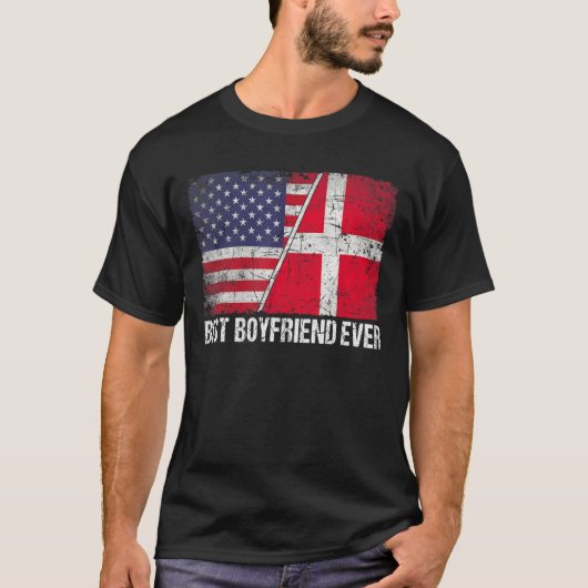 アメリカ国旗とデンマーク最高の国旗ボーイフレンドF Tシャツ (正面)
