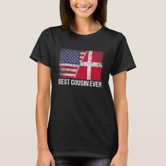 アメリカ国旗とデンマーク最高の国旗Secony Ever Fami Tシャツ