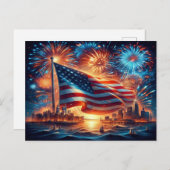 アメリカ国旗とニューヨークを持つ愛国的デザイン シーズンポストカード (正面/裏面)