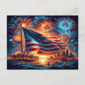 アメリカ国旗とニューヨークを持つ愛国的デザイン シーズンポストカード (正面)