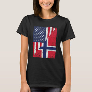アメリカ国旗とノルウェー国旗のハーフ・アンド・ハーフ アメリカーノルウェー Tシャツ