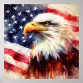 アメリカ国旗とハクトウワシの肖像画 ポスター (正面)