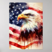 アメリカ国旗とハクトウワシの肖像画 ポスター (正面)