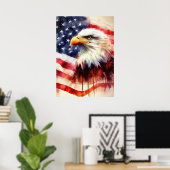 アメリカ国旗とハクトウワシの肖像画 ポスター (ホームオフィス)