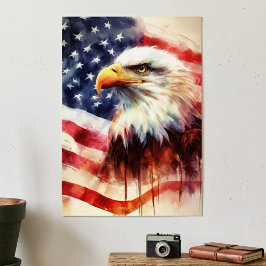アメリカ国旗とハクトウワシの肖像画 ポスター