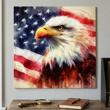 アメリカ国旗とハクトウワシの肖像画