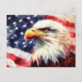 アメリカ国旗とハクトウワシの肖像画 ポストカード (正面)