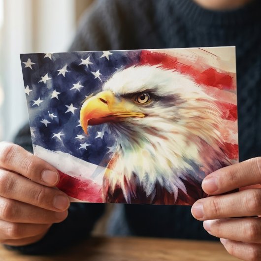 アメリカ国旗とハクトウワシの肖像画 ポストカード