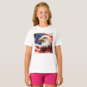 アメリカ国旗とハクトウワシの肖像画 Tシャツ (正面フル)
